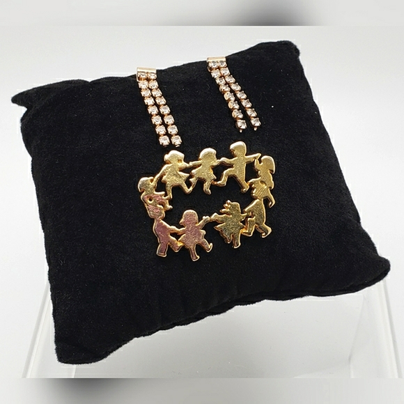 2 pc Vintage Lot Crystal Post Earrings Gold Children Dancing Brooch Pin ML40 - Picture 3 of 7